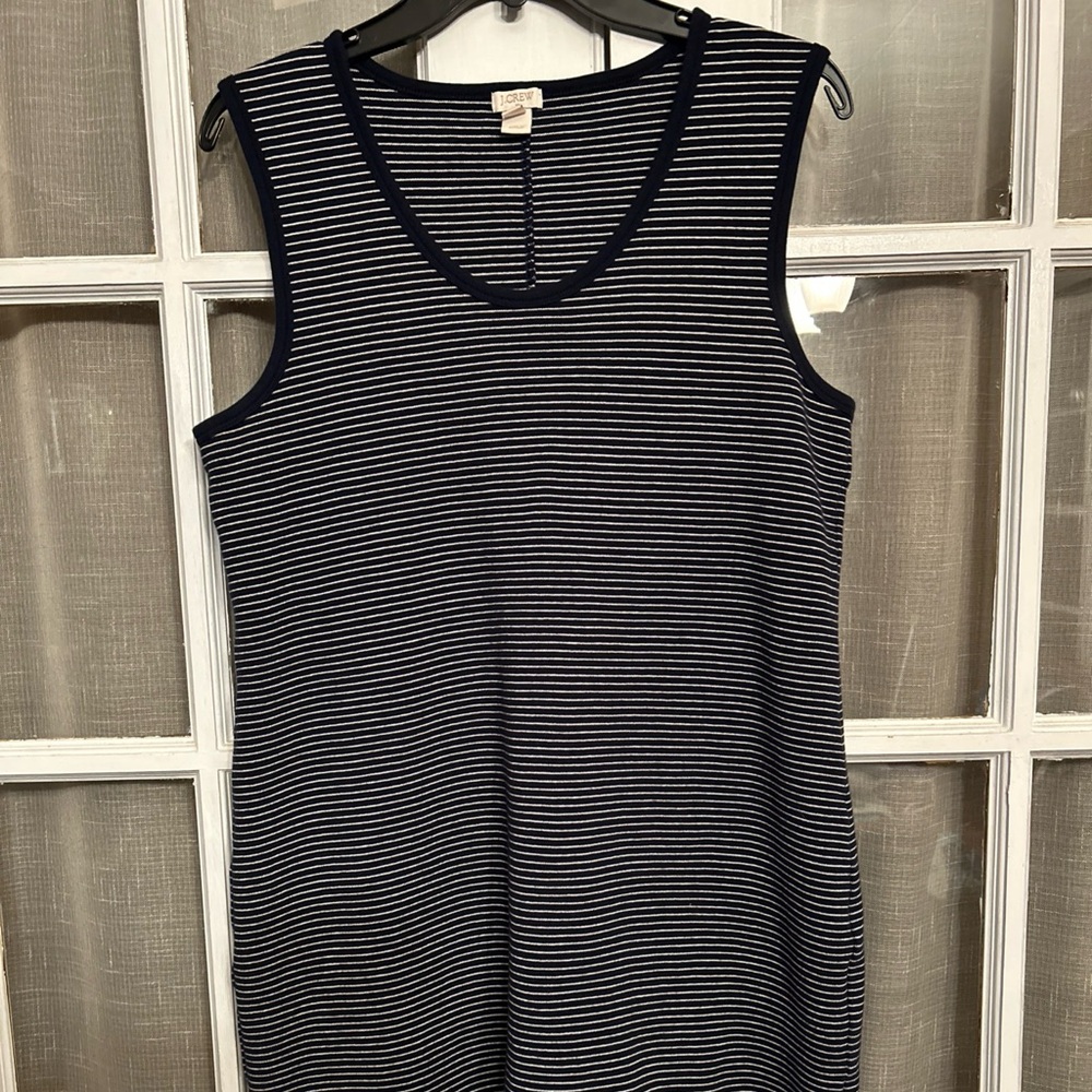 J. Crew Sleeveless Navy/White Striped Shift Dress Midi Sz M